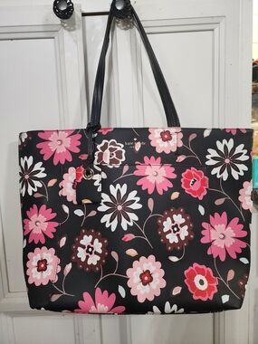 kate spade Harding Street Casa Flora Riley Black & Pink Tote Bag-17×12×5.5